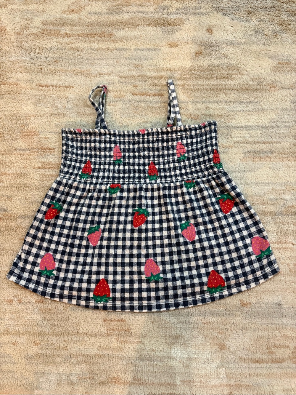 Old Navy Black & White Gingham Top with Pink Strawberry Accents